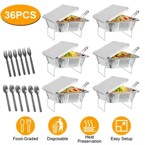 36Pcs Disposable Chafing Dish Buffet Set Food Warmers For Party Buffet Server Catering Supplies With Covers Utensils Half Size Food Pans For Parties Events BBQ Catering