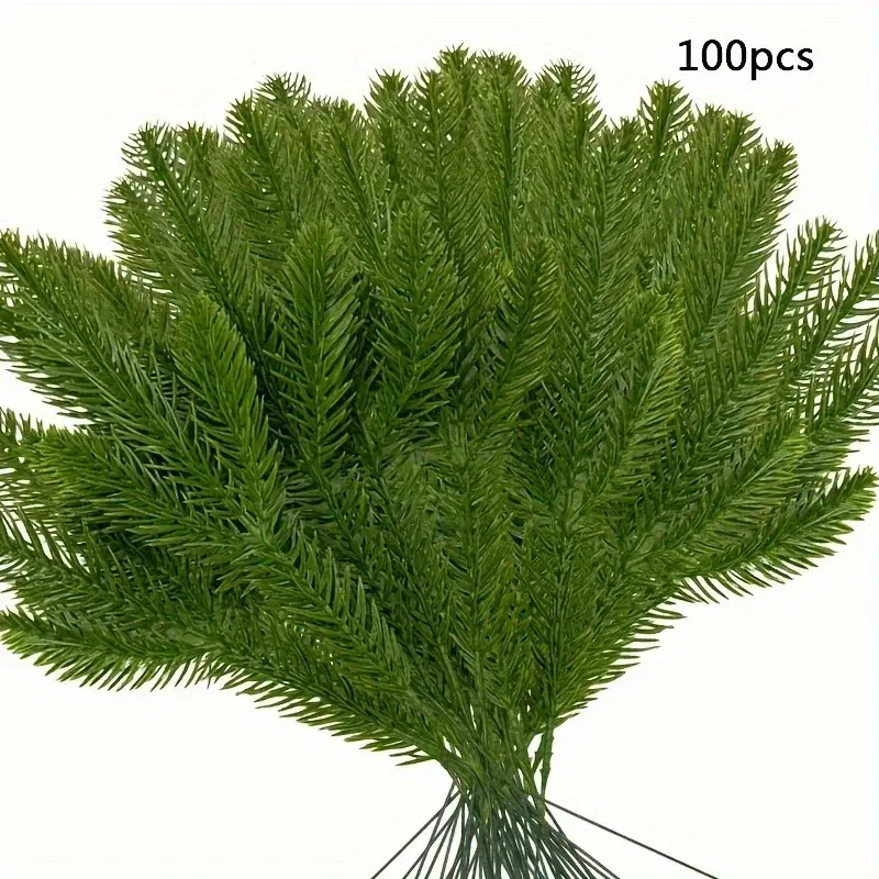100 Artificial Pine Branches, Christmas Tree Pine Needle Accessories, Greenery Bouquet, DIY Wreaths Flower Crafts, Gift Wrapping