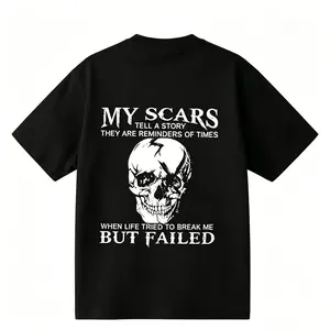 Men's Skull Graphic Hoodie - Gender-Neutral Comfortable Long Sleeve Breathable Top with "My Scars Tell a Story" Print, Drawstring Fall-Winter Casual Versatile Sweatshirt, Gender-Neutral Men's Hoodies, Comfortable Men's Hoodies