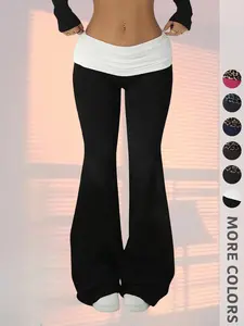 New Women's Leopard Print Low Waist Flare Pants, Elastic Waist Yoga Pants, Elegant Fashion Commute Workout Date Vacation Long Pants, Fitness Workout Pants, Fitness Trousers