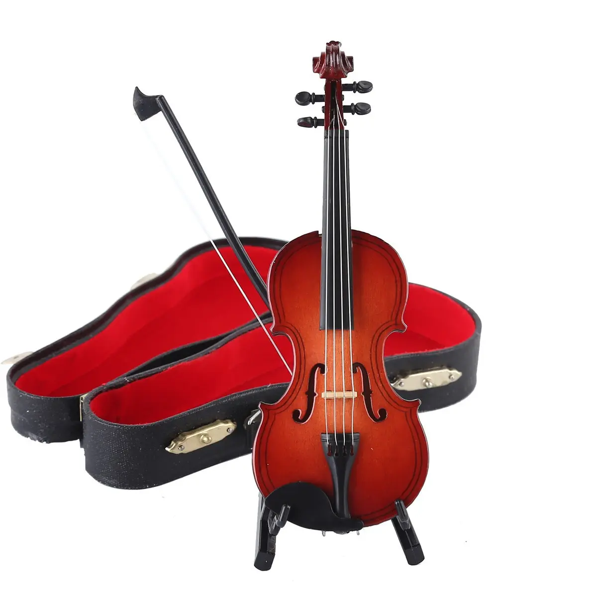 Mini Violin Model Ornament with Stand and Box, Pine Wood, Perfect for Collectors and Music Enthusiasts, Collectible, Compact Design and Size for Easy Display and Storage