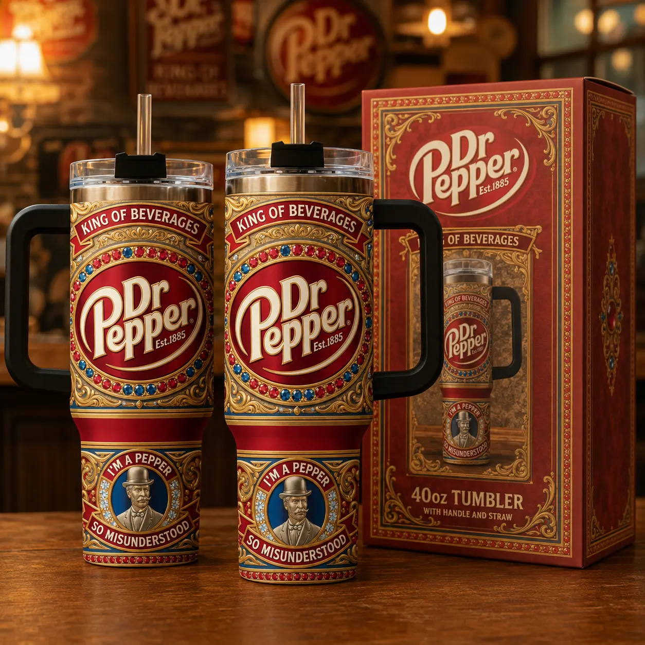 Dr,Pep.per 141st Anniversary Tumbler 40oz With Handle & Straw, Limited Edition 1885-2026 Collector Cup, Retro Soda Fan Gift, Insulated Ice Cup with Straw Double Wall Vacuum Insulated Travel Mug, Eco-Friendly, Gift for Your Health