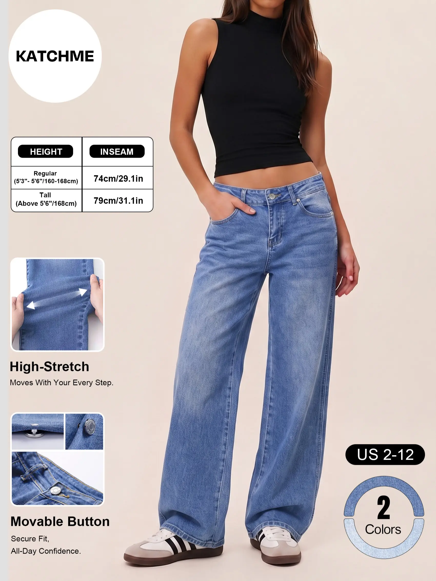 Katch Me Chic Women's Retro Low-Rise Wide Leg Jeans, Casual Lightweight Wrinkle-Resistant Denim Trousers, Durable Multi-Pocket Loose Streetwear #TikTokMadeMeBuyIt #DenimJeans #Y2KFashion