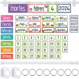 Spanish Classroom Flip Calendar Back to School Reusable Classroom Calendar Calendario Espanol First Day of School Bulletin Board White Board Classroom Decor Teacher Hack Organization Kit Include Rod and 54 Date Cards for Preschool kindergarten Primary