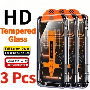 3-Pack Ultra HD Tempered Glass Screen Protector Film, Compatible with iPhone 17 Pro Max/16 Pro Max/15 Pro Max/17 Air/17/16/16e/15/14/13/12/11/Plus/Mini/XS Max/X Models, Anti-Fingerprint, Scratch-Resistant, Smooth Touch, Easy Install, Accessories