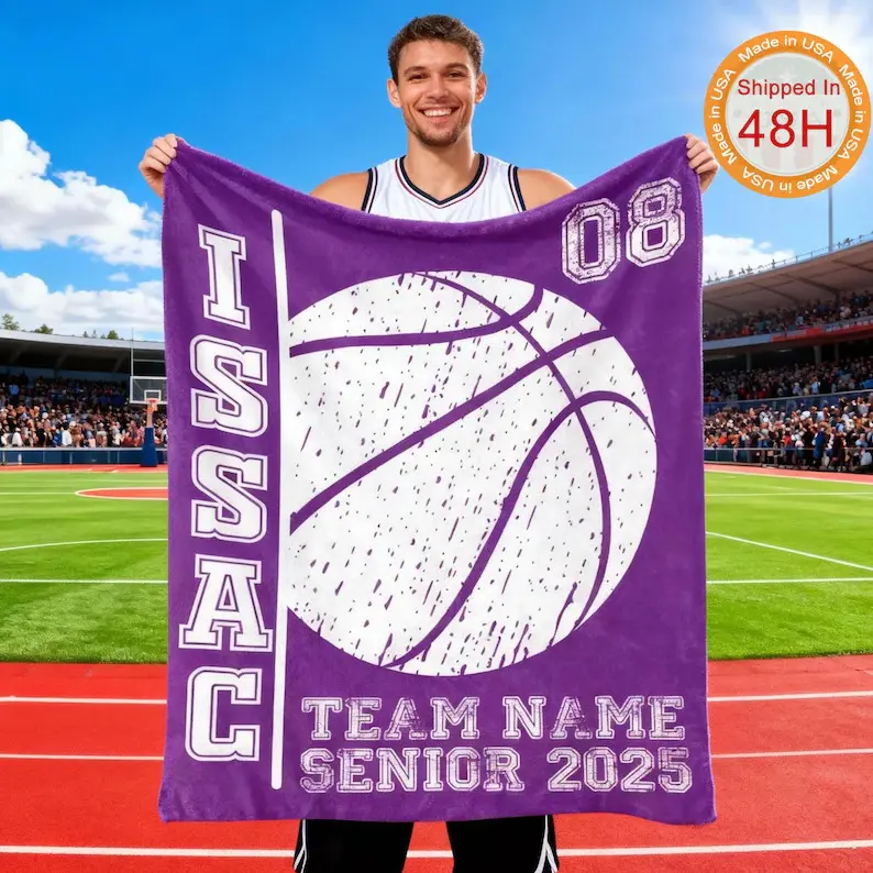 Personalized Sports Team Crochet Weave Sherpa Blanket - Fade-Resistant, Multi-Size Cozy Throw, Custom Graphic/Number Print Soccer-Themed Custom Gift for Senior Night, Sherpa Blankets, Personalized Blankets