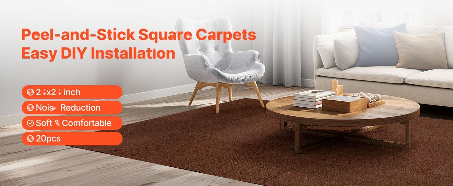Carpet Tiles 24x24 Inch, 20 Pack Peel And Stick Self-Adhesive Brown Carpet Tiles For Home Flooring, Easy Install, Interlocking Floor Tiles, Removable And Reusable, Durable, Water Resistant, Ideal For Living Rooms, Kitchens