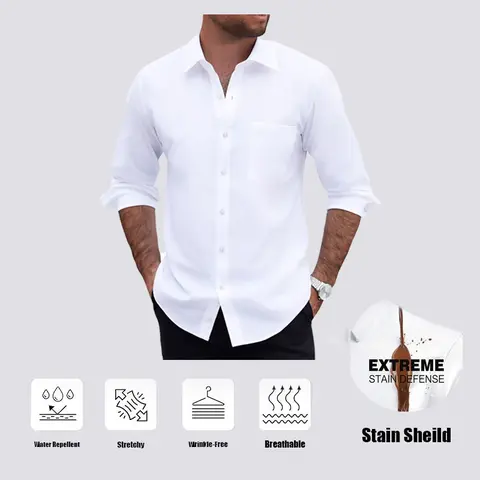 Alimens & Gentle Stain Sheild  Dress Shirts for Men Slim Fit Mens Dress Shirts Long Sleeve Button Down Shirt Men Shirts summervibes Casual Top