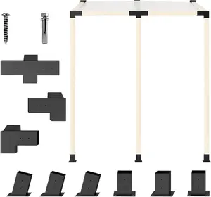 Crestholm 9-Piece DIY Pergola Bracket Kit, 15° Slanted Roof Hardware with 4-Way & 3-Way Corner Brackets, Post Bases & Wall Mounts for 3.6"x3.6" Lumber, Screws Included (Black)