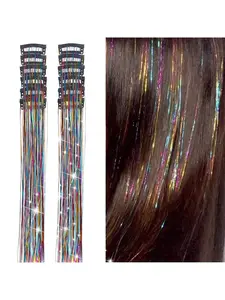 Women's Heat Resistant Glitter Hair Clip Set, Mixed Color Sparkle Fairy Hair Accessories, 6-Piece 23.6 Inch Extension Clips Kit