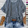 [Plus Size] All Over Print Floral Ruffle Layered Sleeve Woven Blouse, Shirts, Casual Loose Short Sleeve Round Neck Top for Daily Wear, Women's Plus Clothing for All Seasons, Chic, fashion, style, Womenswear, Floral Flower Clothing