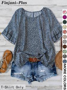 【plus size】all over print ruffle layered sleeve blouse, casual short sleeve round neck top for daily wear, women's plus clothing for all seasons, womenswear, tops for women, blouses for women