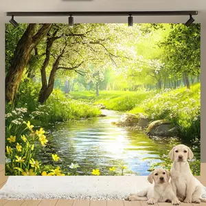 A Bright Forest Trail Adorned with Vibrant Foliage, a Peaceful Nature Stroll, Premium Photography Backdrop, Themed Party Wallpaper, Entertaining Photo Booth Accessory, And Foot Decor