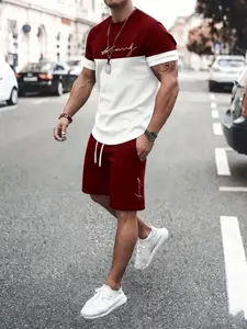 Men's 3D Casual Streetwear Short Sleeve Shorts Set, King Print Pattern, Classic Stripes, Summer Outdoor Wear, Soft Comfortable, Ideal Gift