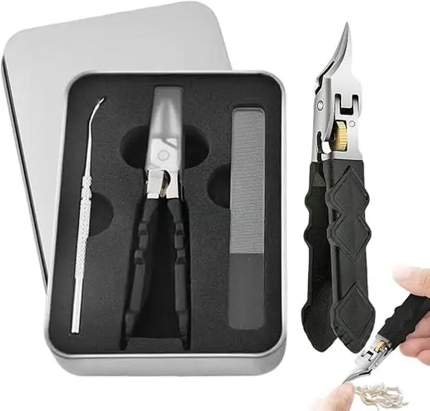 Black Anti-Slip Grip Gear Lock Nail Clipper Set with Ultra-Sharp Tips for Precise Access to Nail Grooves, Wide Jaw Opening Anti-Splash Slanted Nail Clipper, Toenail Clippers for Thick Toenails