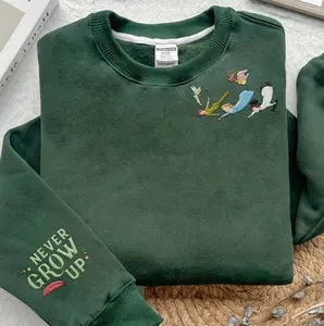 Tinker Bell Wendy Flying Never Grow Up Embroidered Sweatshirt, Neverland Embroidery Tshirt, Couple Friend Hoodie, Family Clothing, Gift For Him, Gift For Her