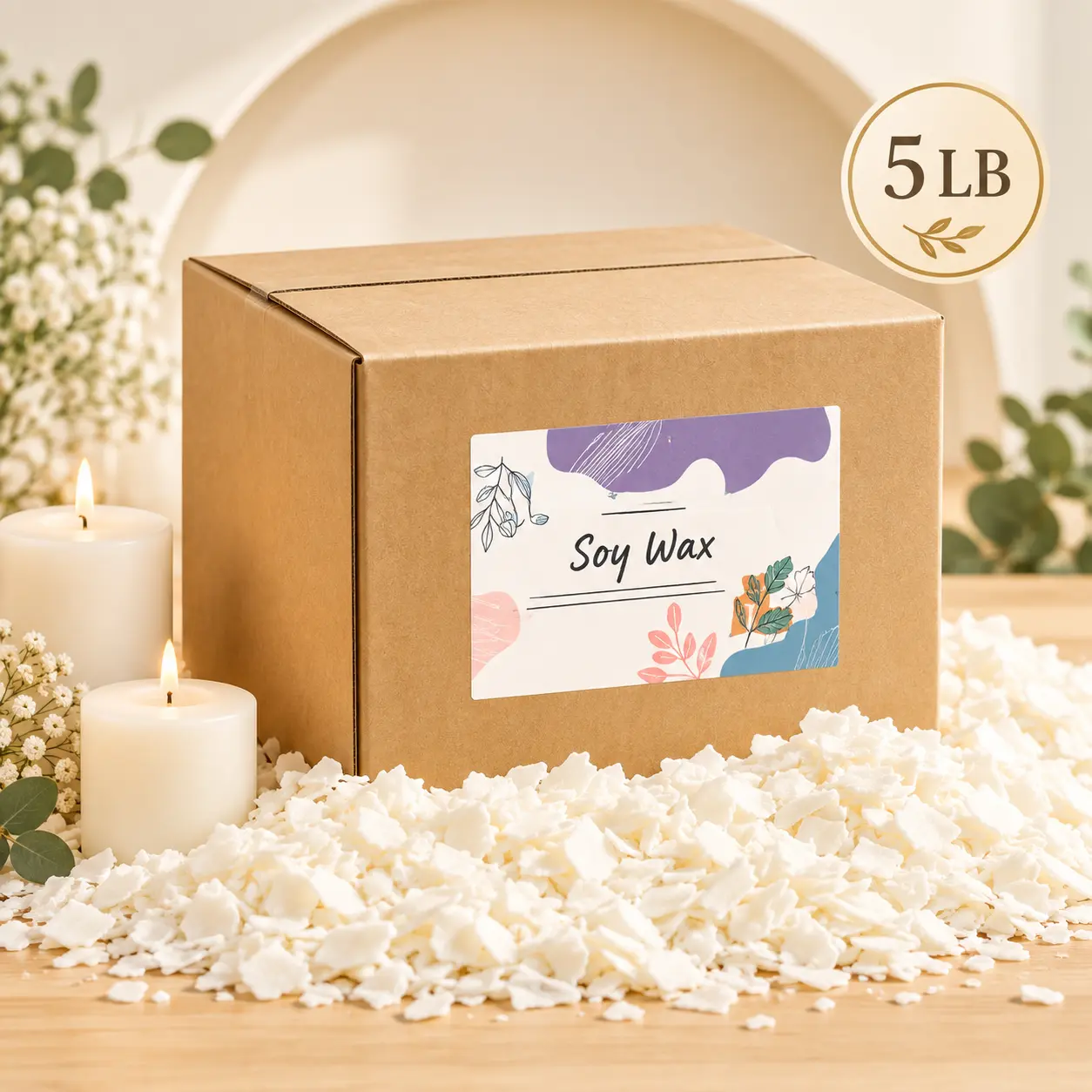 5LB Natural Plant-Based Soy Wax Flakes for Candle Making, Easy-Melting Bulk Wax with Smooth Pouring, DIY Candle Making Supplies for Containers & Jars, Handmade Craft Materials