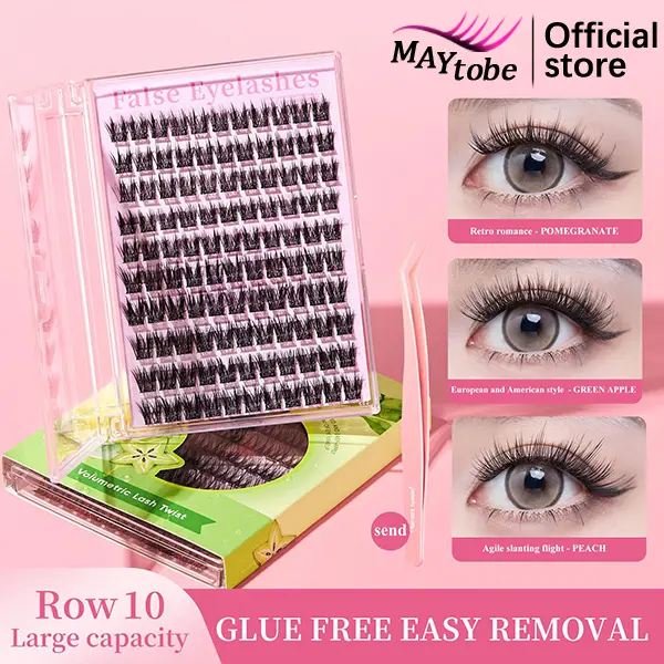 MAYTOBE Eyelash Clusters Kit for Adults - 120 Pcs Reusable 3D Wispy C-Curl 14-16mm Press-Apply Lash Cluster Set with Tweezers, Adhesive & Accessories Bundle for Daily Makeup Eyelash Set Diy Volume Eyelashes
