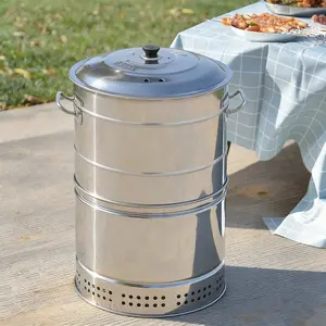 CNCEST Vertical Rotisserie BBQ Grill, 50-Skewer Charcoal Grill, Stainless Steel Smokeless Design with Ash & Oil Trays, Accessories for Outdoor Cooking