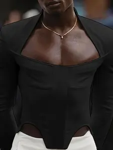 INCERUN Men's Fashion Simple Plain Solid Color Long Sleeve Tight Fit Fabric Vest Top, Casual For Daily Wear