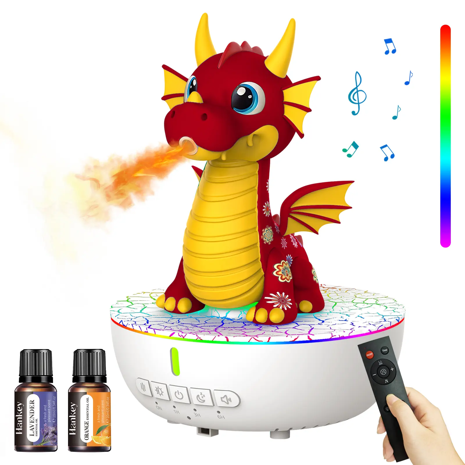 Little Dragon Colorful Flame Aroma Diffuser - USB Powered Desktop Humidifier Set, with aromatherapy function, timer, remote control, automatic power-off protection, sleep-aiding white noise, relaxing gift, perfect for back-to-school season LIETHGVN .