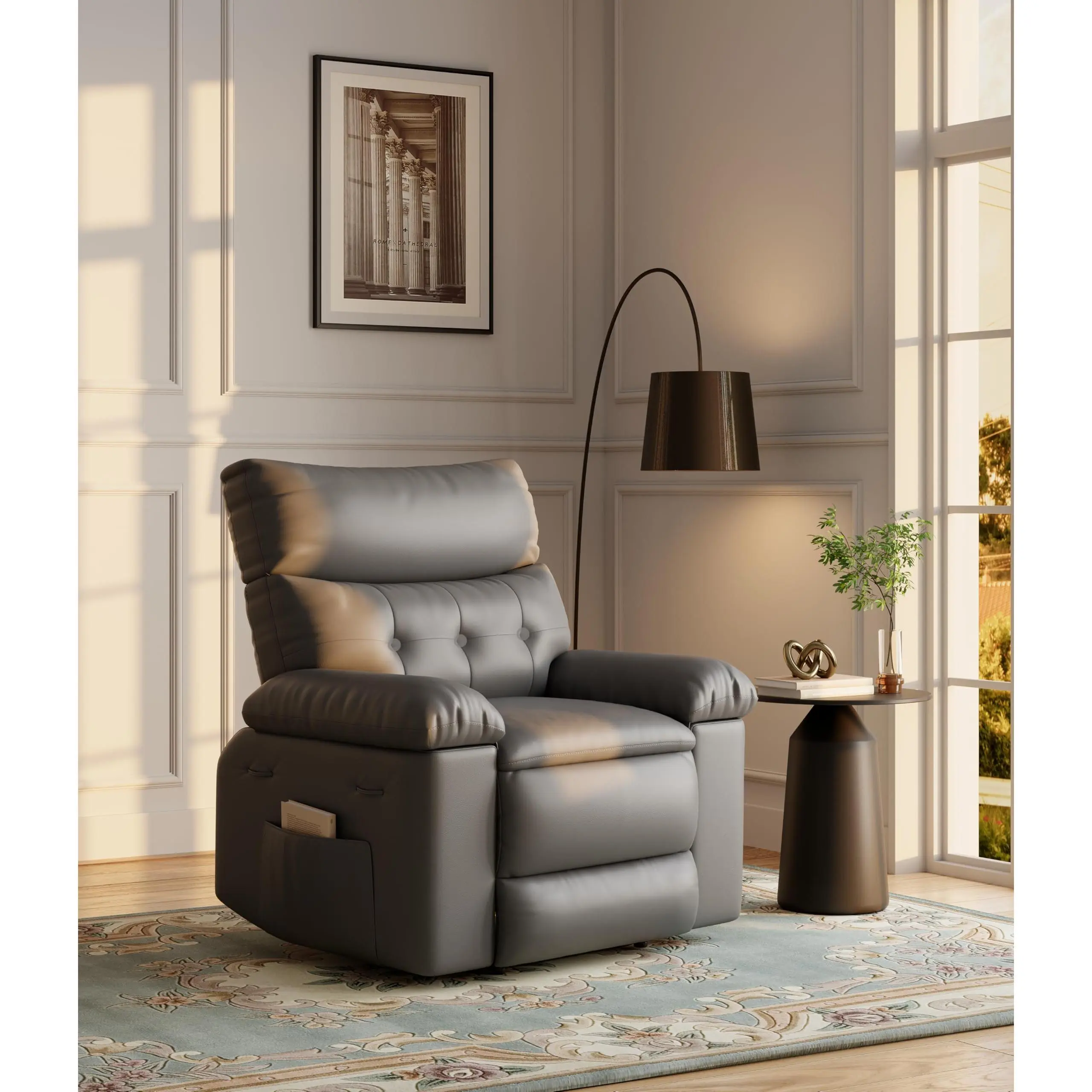 Garvee Extra Wide Recliner Chair - PU Leather Oversized Manual Recliner for Adults, Lazy Chair with 1.5X Sponge Comfort Arm and Back for Living Room, Bedroom