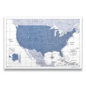 Push Pin USA Map (Pin Board) - Navy Color Splash
