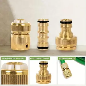 Brass Garden Hose Connector, Rustproof Hose Fittings & Connectors Set with Double Male Connector, Hose End Quick Connect, Hose Tap Connectors