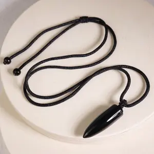 Black Tourmaline Crystal Gemstone Pendant Healing Protection Women Men Necklace