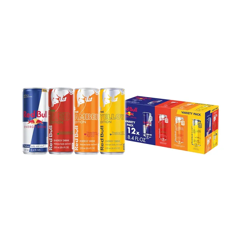 Red Bull Energy Drink Variety, Energy Drink, Red, Yellow  Amber, with 80mg Caffeine plus Taurine  B Vitamins, 8.4 Fl Oz, 12 Cans