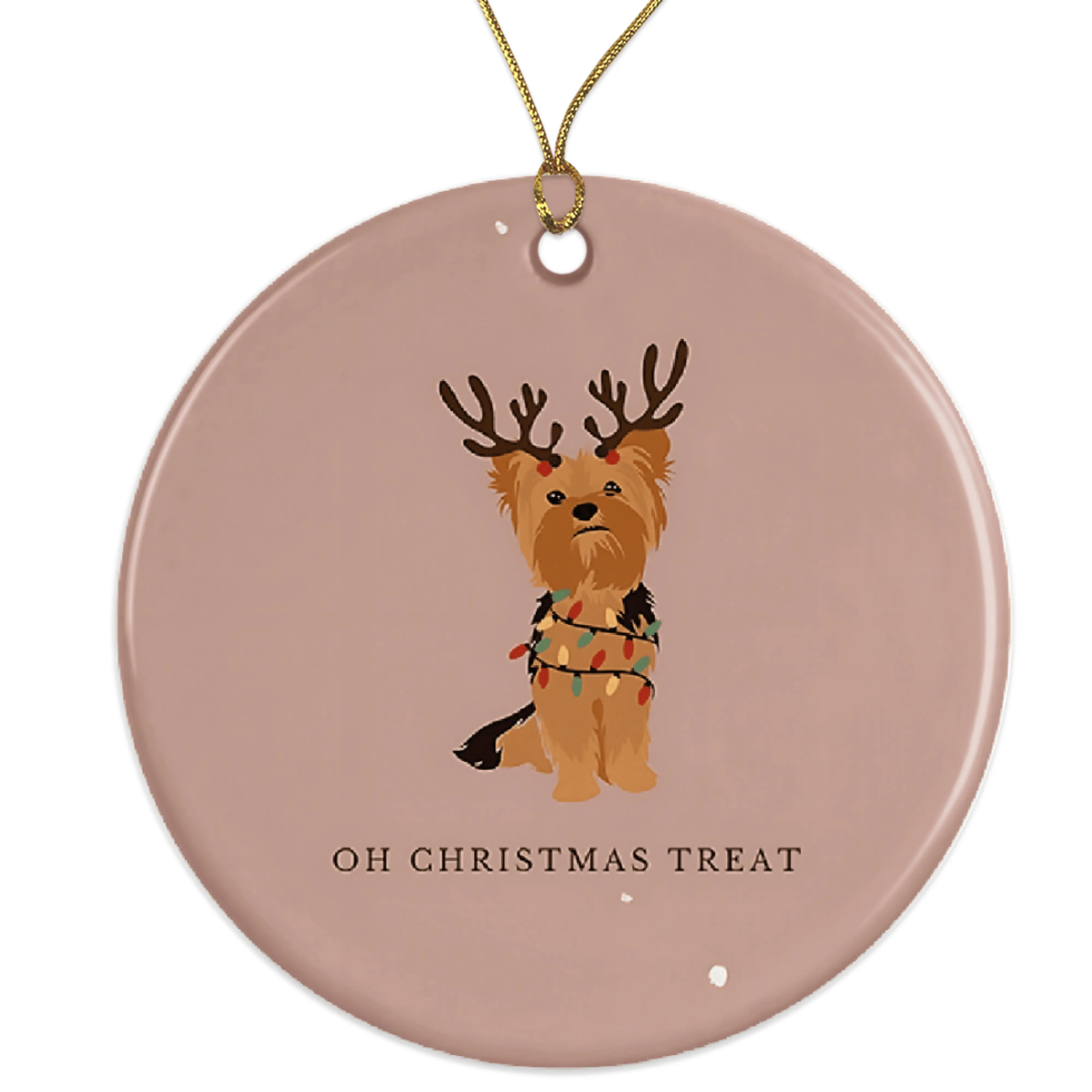 Yorkie Christmas Ornament - Reindeer Dog Holiday Decor - Cute Yorkshire Terrier Gift - Pet Lover Christmas Treat Ornament - Adorable Dog Ornament Ceramic Ornament - 3 Inch Christmas Tree Round Ornament - Xmas Holiday Decor - String Included - ORNW0270