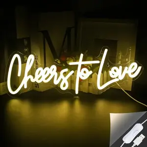 Cheers To Love Neon Sign - 16.54 X 5.91 Inches, USB Powered Plastic Neon Light for Wedding, Engagement, Bedroom Decor, Valentine's Day Decoration