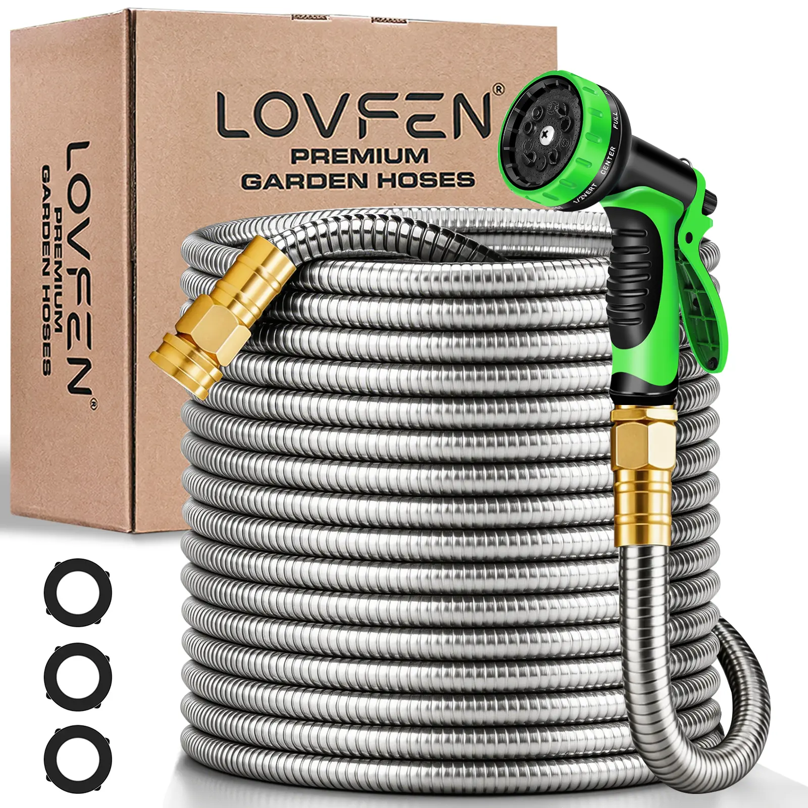 150FT Hose With 10 Function Nozzle, No-Kink, Tough & Flexible, Sturdy and Lightweight, Rust Proof for Yard, Outdoor, RV