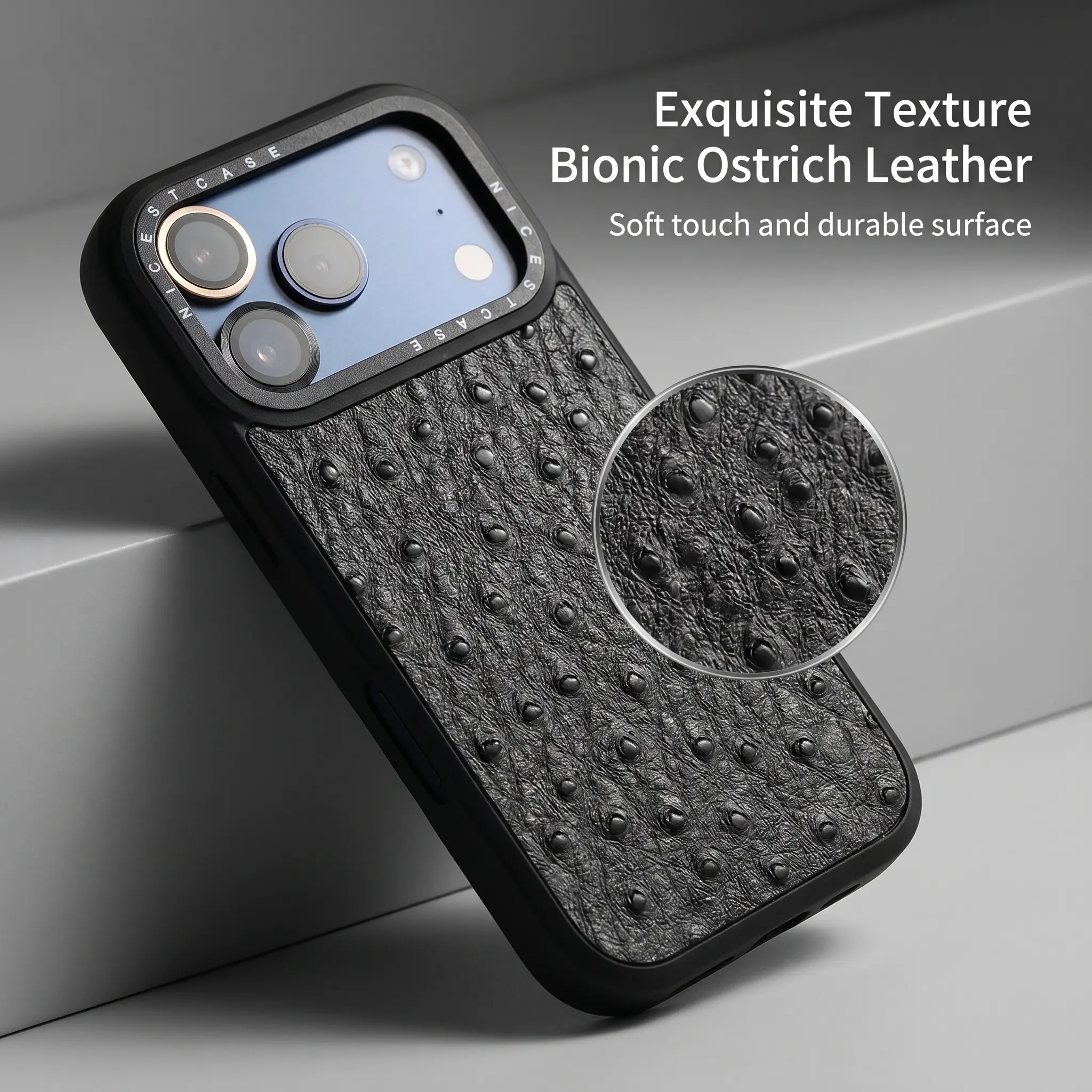 NICESTCASE Premium Vegan Leather iPhone Case | Ostrich Skin and Crocodile Texture | Compatible with MagSafe | Ultra Drop Protection