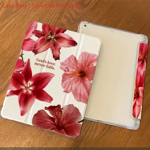 Faith-Based Floral iPad Case| Red Lily Hibiscus Print| Tri-Fold Stand| Shockproof| Fits iPad 10/Air 5/Pro 11"