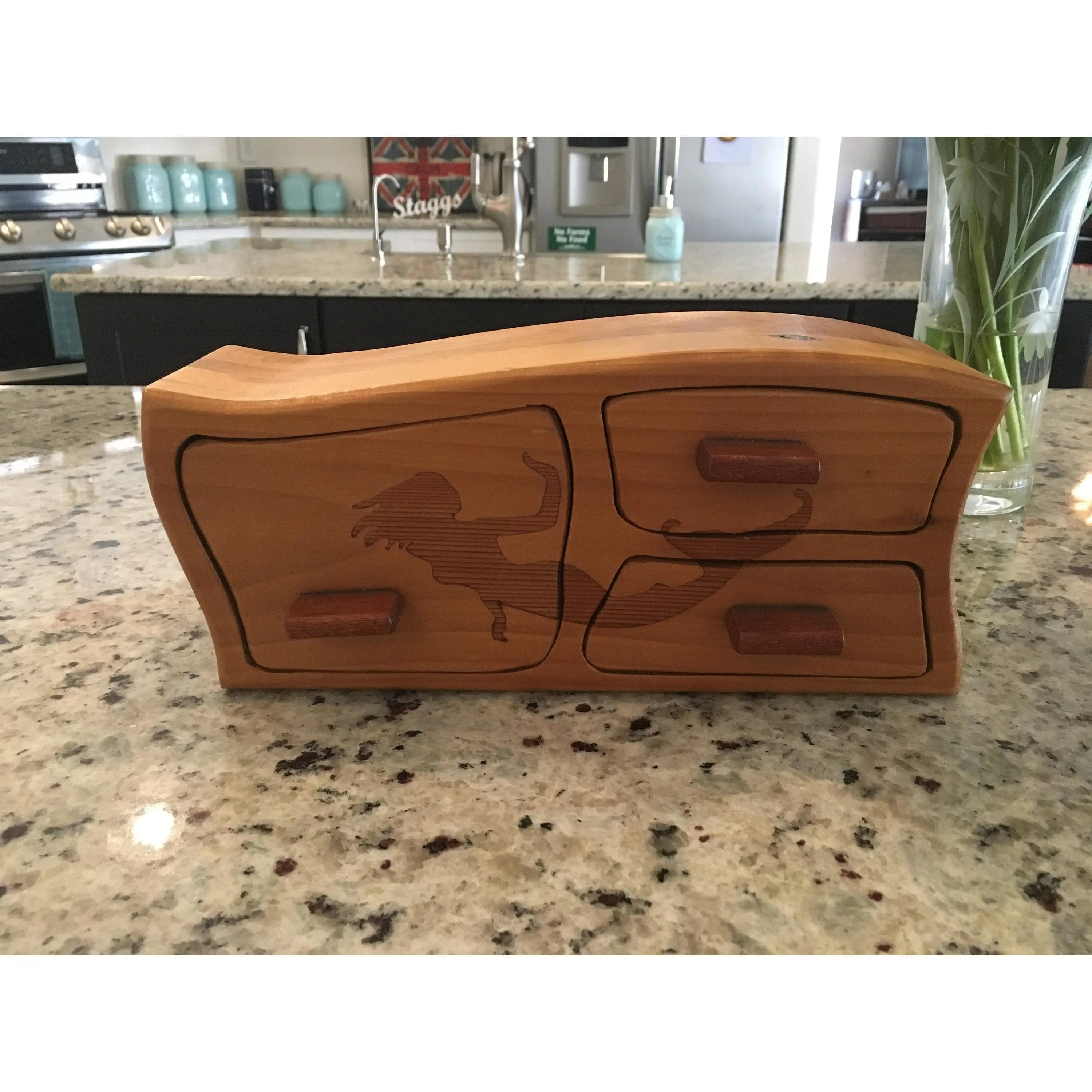 Solid Wood Box W/Drawers - Mermaid Swimming, Jewelry Box, Handcrafted, Custom Box, Personalized Box, Handmade, Engraved, Stash Box