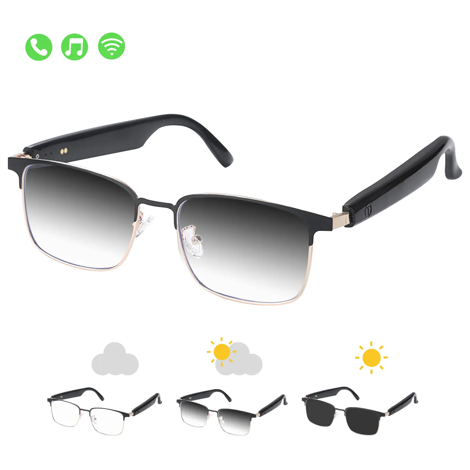 Smart Glasses, Wireless Smart Glasses, Photochromic Progressive Multifocus Reading Sunglasses Blue Light Blocking Computer Glasses Transition Sun Readers Anti Glare Eyeglasses, Smart Audio Glasses, Wearable Smart Glasses, Multifunctional Smart Glasses