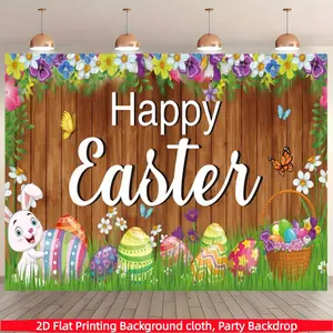 Large Easter Happy Background Banner, Easter Happy Banner, made of polyester material, suitable for multifunctional decoration of holiday parties and Easter celebrations, homes, gardens, studios, and outdoor birthday parties