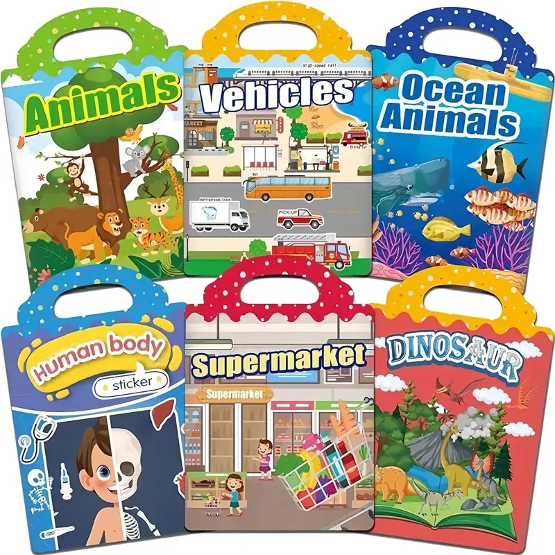 6-Pack Reusable Jelly Sticker Books for Toddlers 2-5, Summervibes Puffy Activity Books for Travel,
