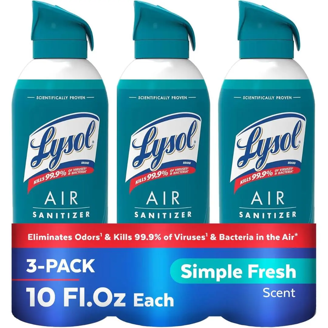 Lysol Air Sanitizer Spray, For Air Sanitization and Odor Elimination, Simple Fresh Scent, 10 Fl. Oz (Pack of 3)