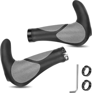 TGpao Ergonomic Bike Handlebar Grips, Ergonomic Anti-Slip Rubber Handlebar Grips with Alloy Ends, Shock-Absorbing & Comfortable for MTB/Road/Folding Bikes (Black-Gray)