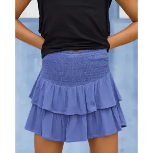 Blue Smocked Ruffle Tiered Skort