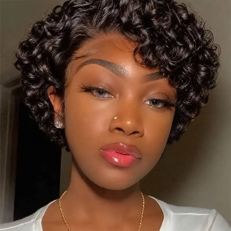 Premium Lace Pixie Cut Human Hair Wig 13x1 Short Bob Lace Frontal High Density Human Hair 6 inch Natural Color Pixie Style for Black Women SummerVibes