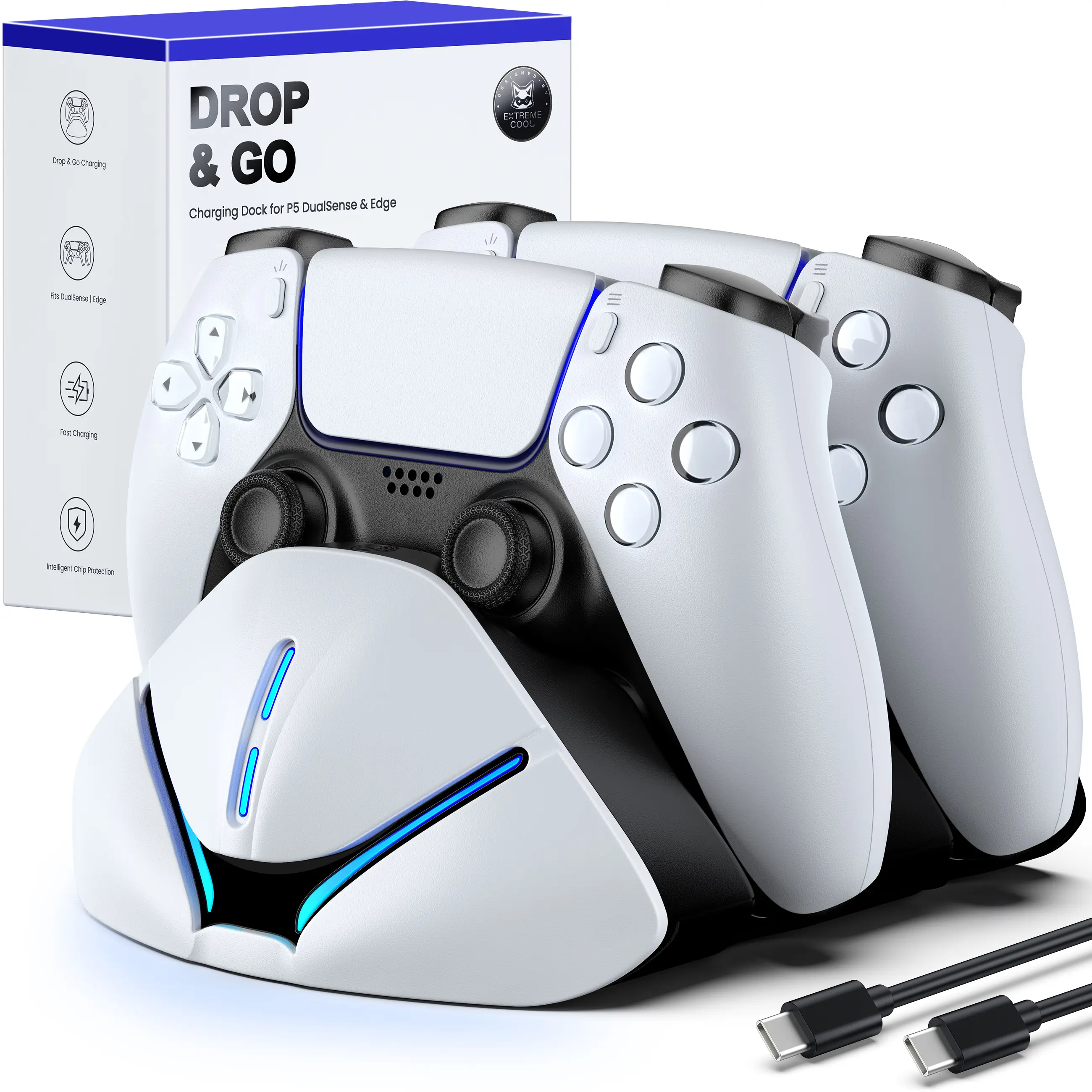 Drop & Go Charging Dock for PS5 DualSense & Edge with LED Indicator and USB-C Cable for Efficient Charging