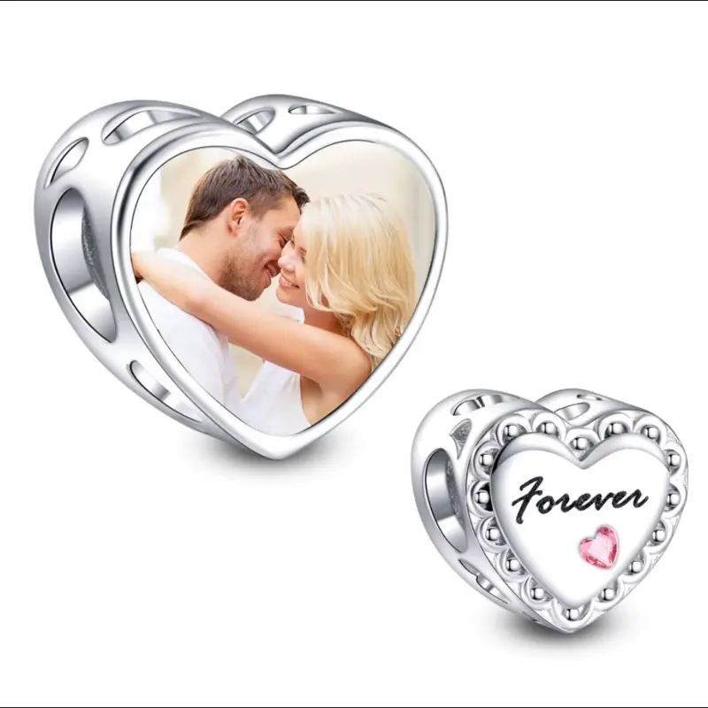 Heart Engraved Photo Pendants Charms for Necklace Bracelet - Featuring "Forever" Design with Heart-Shaped Engraving