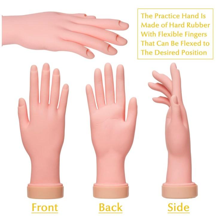 2 Pack Right Hands Practice Nail Tips Art Trainer Training Hand Tool Flexible Bendable Movable Fake Mannequin Manicure Tool