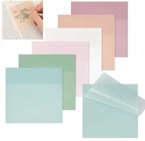 Transparent Sticky Notes, 6 Pads 3x3 Inch, 6 Colors Pastel Clear Self-Adhesive Waterproof Translucent Sticky Notes, 300 Sheets, for Bible Tabs, Book Tabs, School Supplies, Office