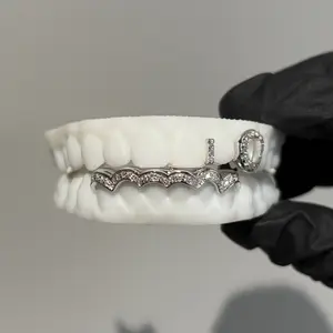 Custom 2 on 6 Teeth Grillz 925 Silver With Vvs Moissanite Grill
