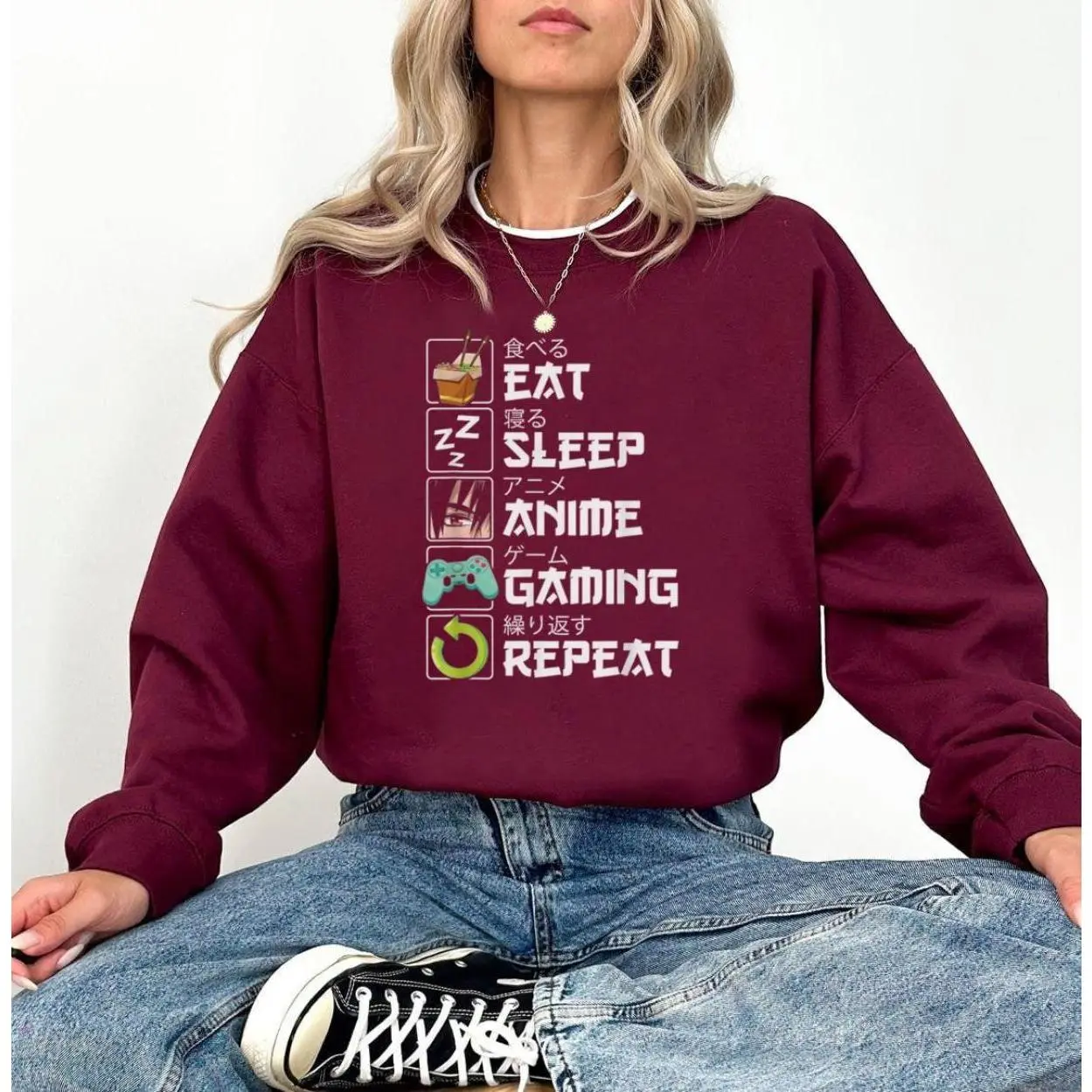 T-Shirt Graphic, Eat And Sleep Anime Game Repeat shirt, Kawaii tshirt,Otaku sweatshirt, Anime, Manga T-Shirt, Classic Fashion