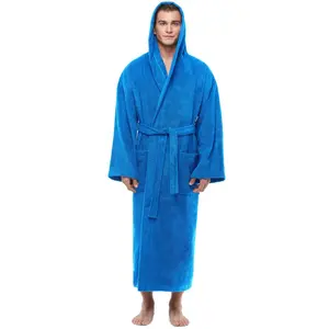 Arus Men's Turkish Cotton Hooded Robe, Absorbent Terry Cloth Bathrobe with Hood , Azure  , Small/Medium